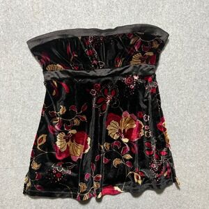 Self Esteem Black Whimsigoth y2k Floral Velvet Burnout Strapless Tube Top Medium